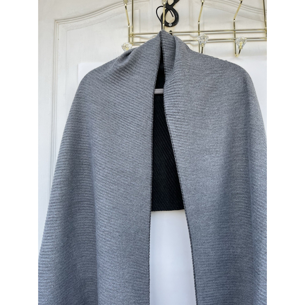Oversized Reversible Wool Wrap Shawl Gray Black 105 x 24 Minimalist - Picture 14 of 16